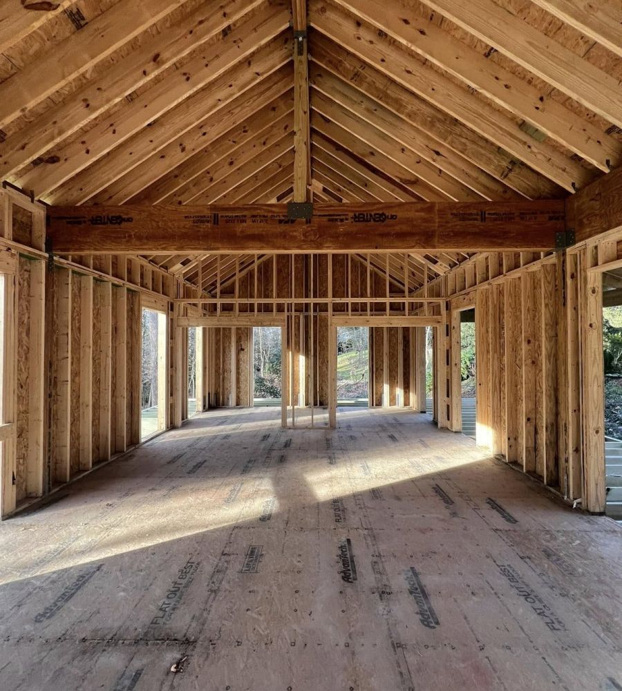 New House Interior Framing With Wooden Structure And Light
